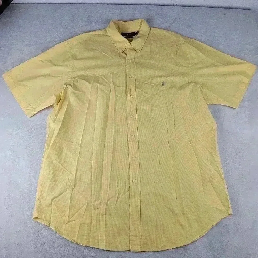 Polo Ralph Lauren Shirt Mens 2XLT Button Up Classic Fit Yellow Blue Pony